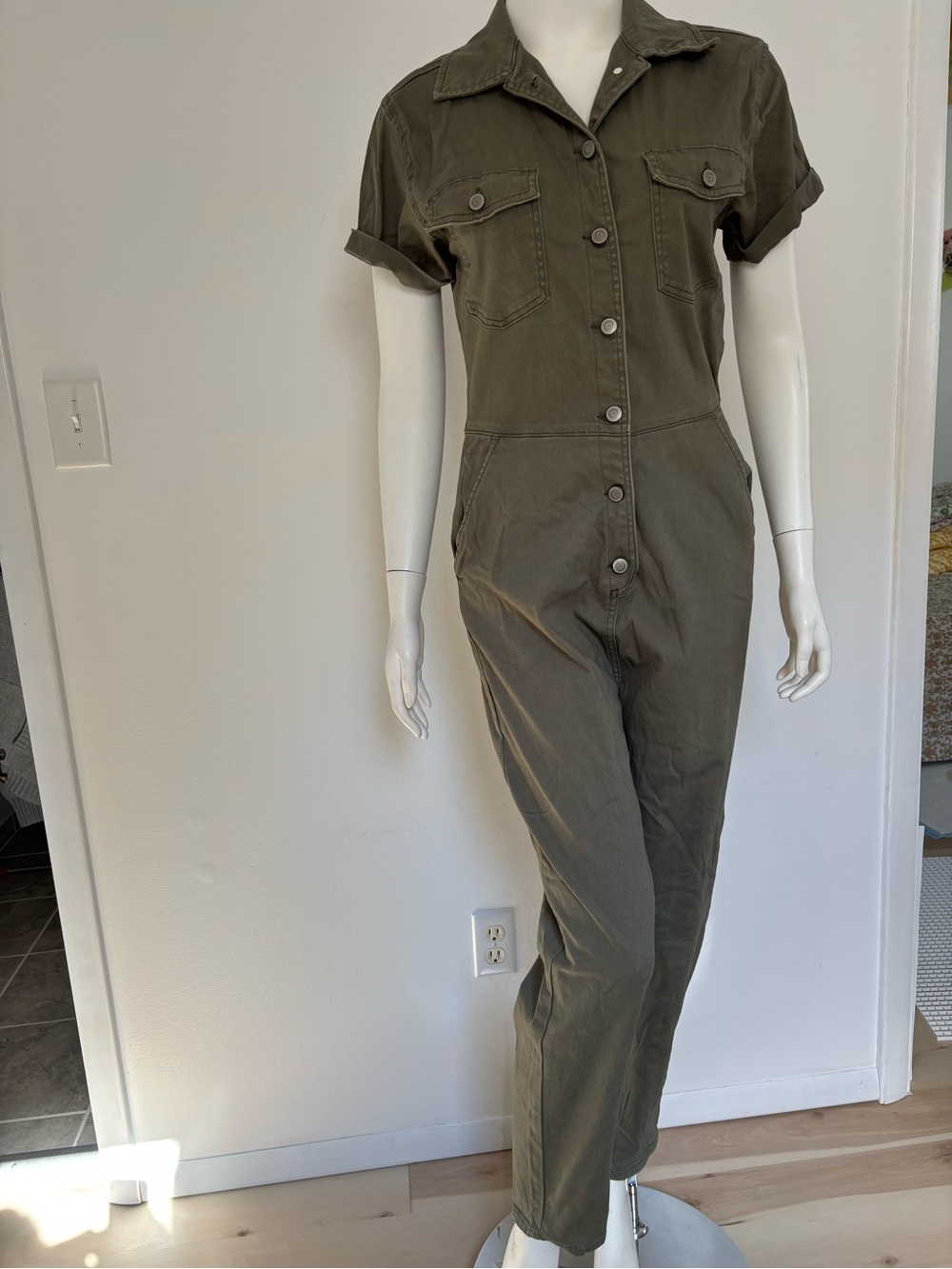 Guess Olive Short-Sleeve Utility Jumpsuit